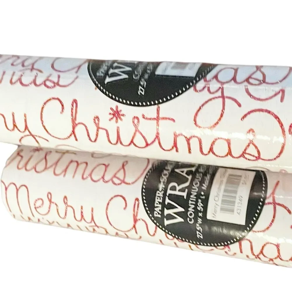 NWT Paper Source Merry Christmas Script Glitter Wrapping Paper Roll 27.5”x59”